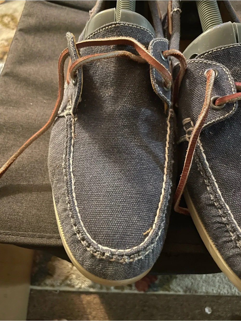 Peter Millar Men's Navy Canvas Boat Shoes with Brown Laces